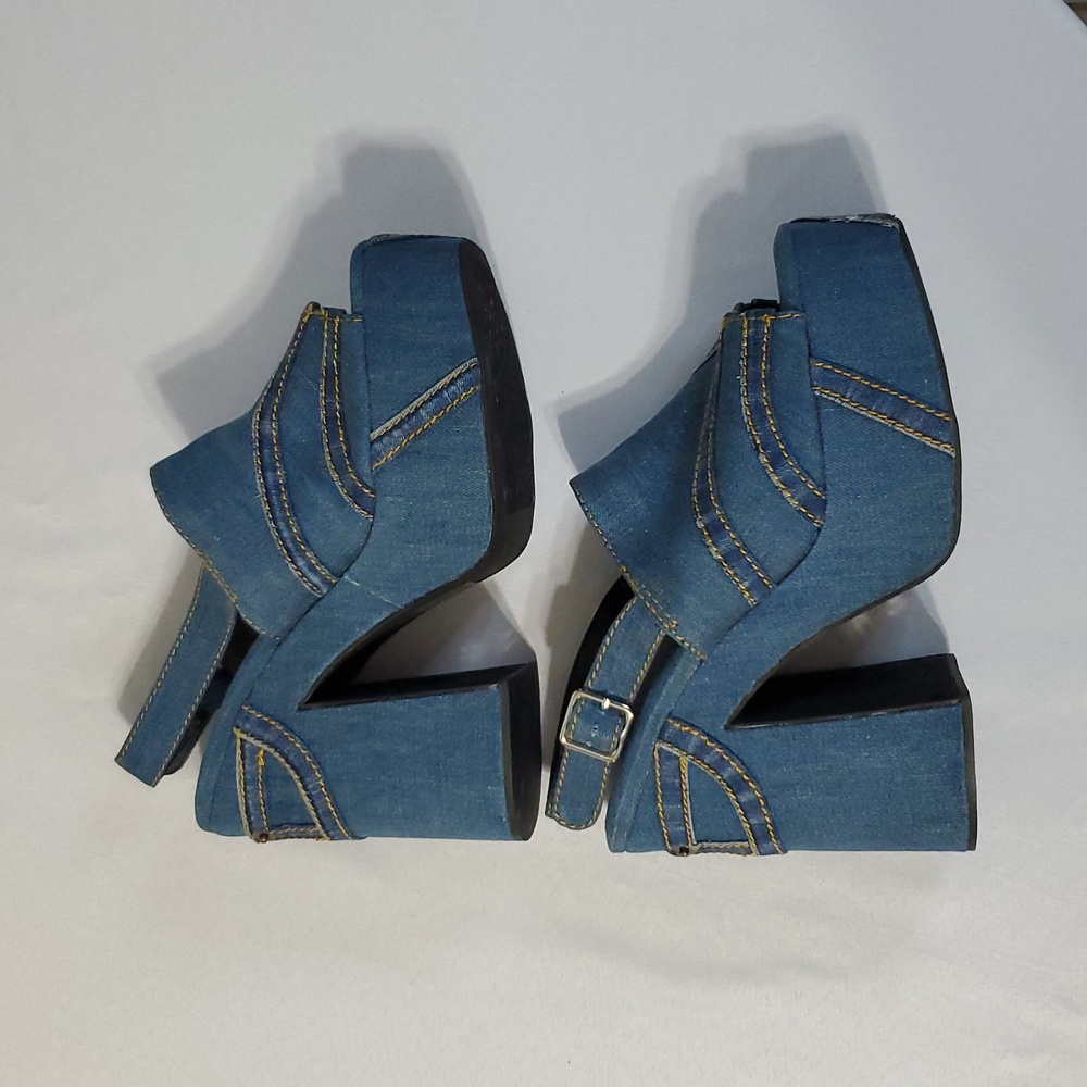 Jeffrey Campbell NWOT Blue Denim Jeans Platform Disco Heels Size 9.5 - Picture 4 of 13